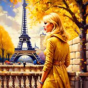 Картины и панно handmade. Livemaster - original item The Picture Golden Autumn. Paris. Eiffel tower. Portrait of a girl woman. Handmade.