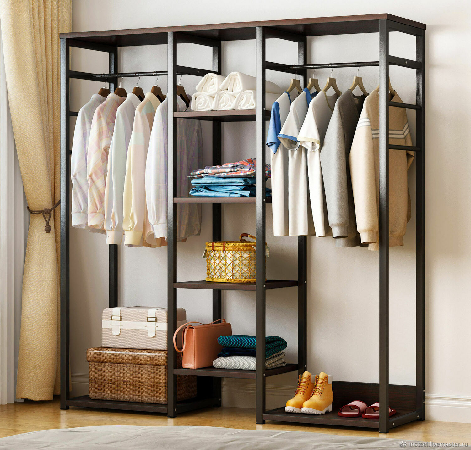 Open Wardrobe with clothes