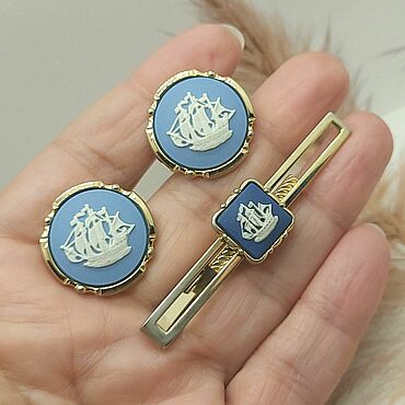 Винтаж ручной работы. Ярмарка Мастеров - ручная работа Винтаж: Wedgwood Винтажные запонки Зажим для галстука Винтаж. Handmade.