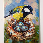 Картины и панно handmade. Livemaster - original item Titmouse in the nest Picture with a bird. Handmade.