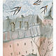"Мысли" картина акварелью (город, птицы, городской пейзаж), Картины, Корсаков,  Фото №1