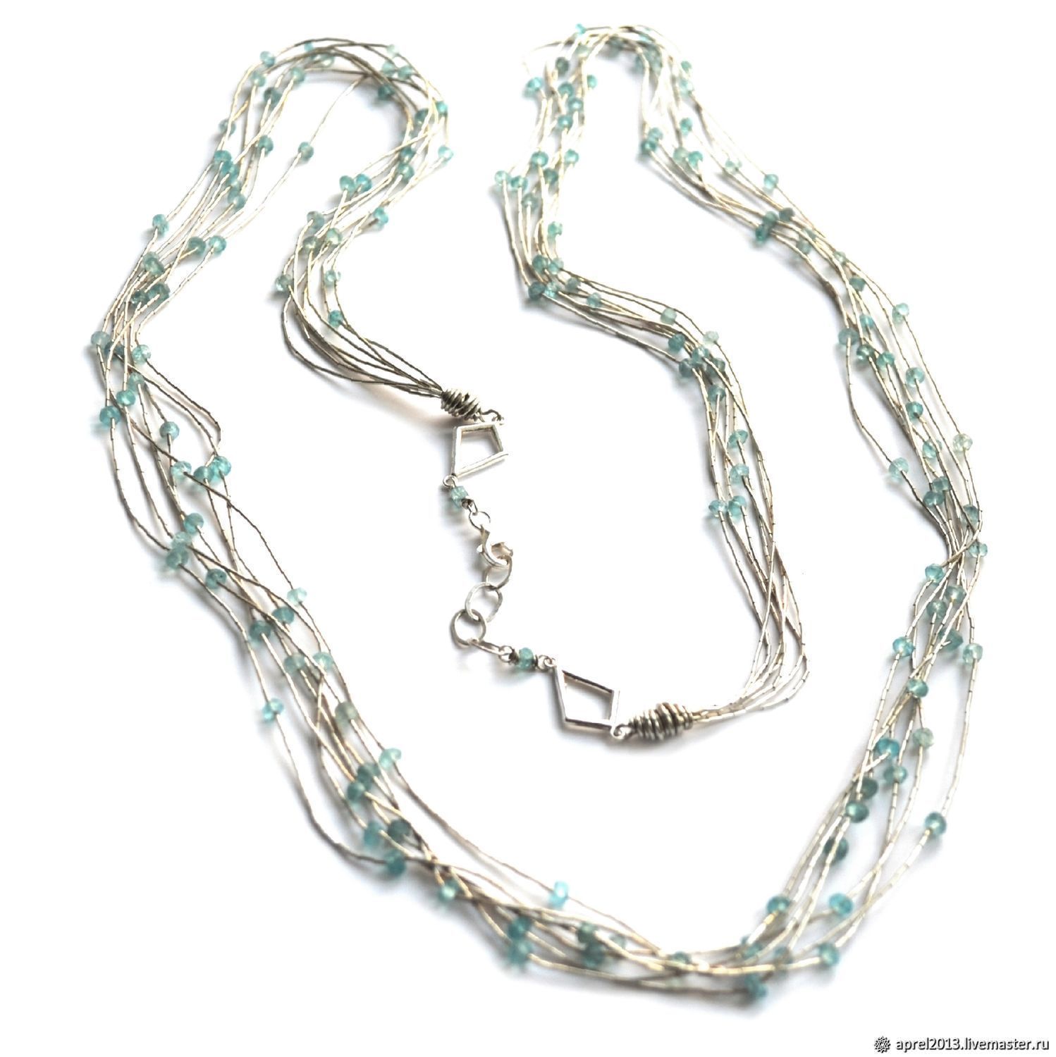 Necklace beads made of aquamarine and silver Silver rain (liquid silver), Necklace, Sosnogorsk,  Фото №1