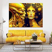 Картины и панно handmade. Livemaster - original item Golden painting of a Girl and an Alien. Fantasy art. Handmade.