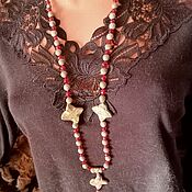 Работы для детей, handmade. Livemaster - original item beads: long necklace: Natural coil and red crystal (vintage). Handmade.