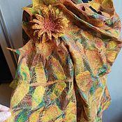 Аксессуары handmade. Livemaster - original item A web-felted stole made of wool and silk Leaf fall. Handmade.
