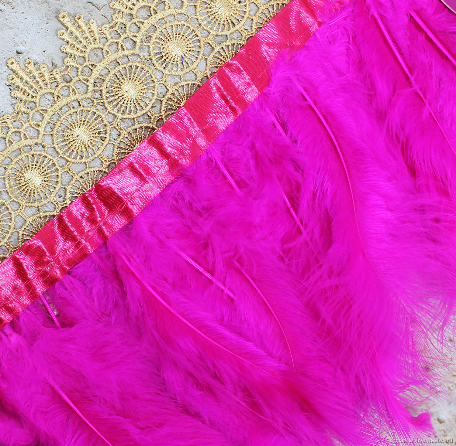 Ostrich feathers on Fuchsia ribbon, length 12-20 cm, ribbon 10 cm, Feathers, Solikamsk,  Фото №1