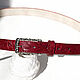 Narrow leather belt with embossed Red. Straps. Two Starlings. My Livemaster. Фото №4