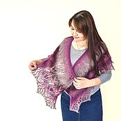 Аксессуары handmade. Livemaster - original item Knitted openwork wool shawl, warm scarf cape bordeaux berry. Handmade.