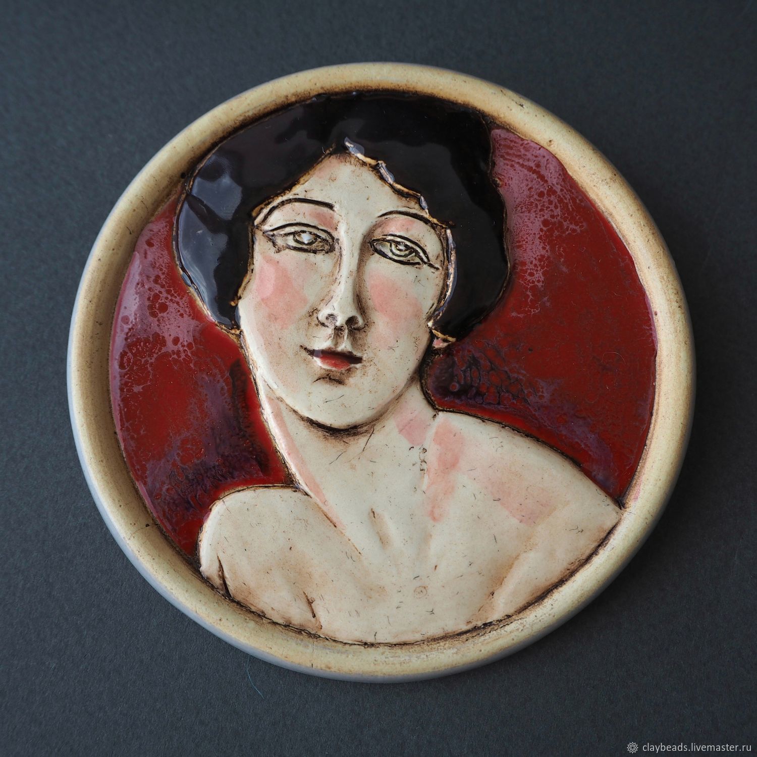 Брошь-медальон "A.Modigliani", керамика, Брошь-булавка, Москва,  Фото №1