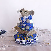 Материалы для творчества handmade. Livemaster - original item Mouse gzhel. Needle box, mouse, blue, toy. Handmade.