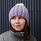 Lilac beanie hat with stripes made of 100% merino. Caps. warmanizer. Online shopping on My Livemaster.  Фото №2