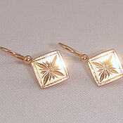 Винтаж handmade. Livemaster - original item Gold 583 Gold Diamond Earrings 3,38 gr. vintage USSR. Handmade.