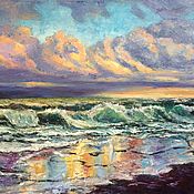 Картины и панно handmade. Livemaster - original item Oil painting Neon clouds Sea in the rays of sunset In the interior. Handmade.