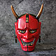 Японская маска Хання Красный Ёкай. Маски интерьерные. Qarma Masks. Ярмарка Мастеров.  Фото №4