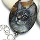 Mozart – beautiful cat on Jasper, necklace pendant with lacquer painting, Pendants, Moscow,  Фото №1