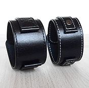 Украшения handmade. Livemaster - original item Wide Leather Watch Bracelet Cuff, Black Watch Wristband. Handmade.
