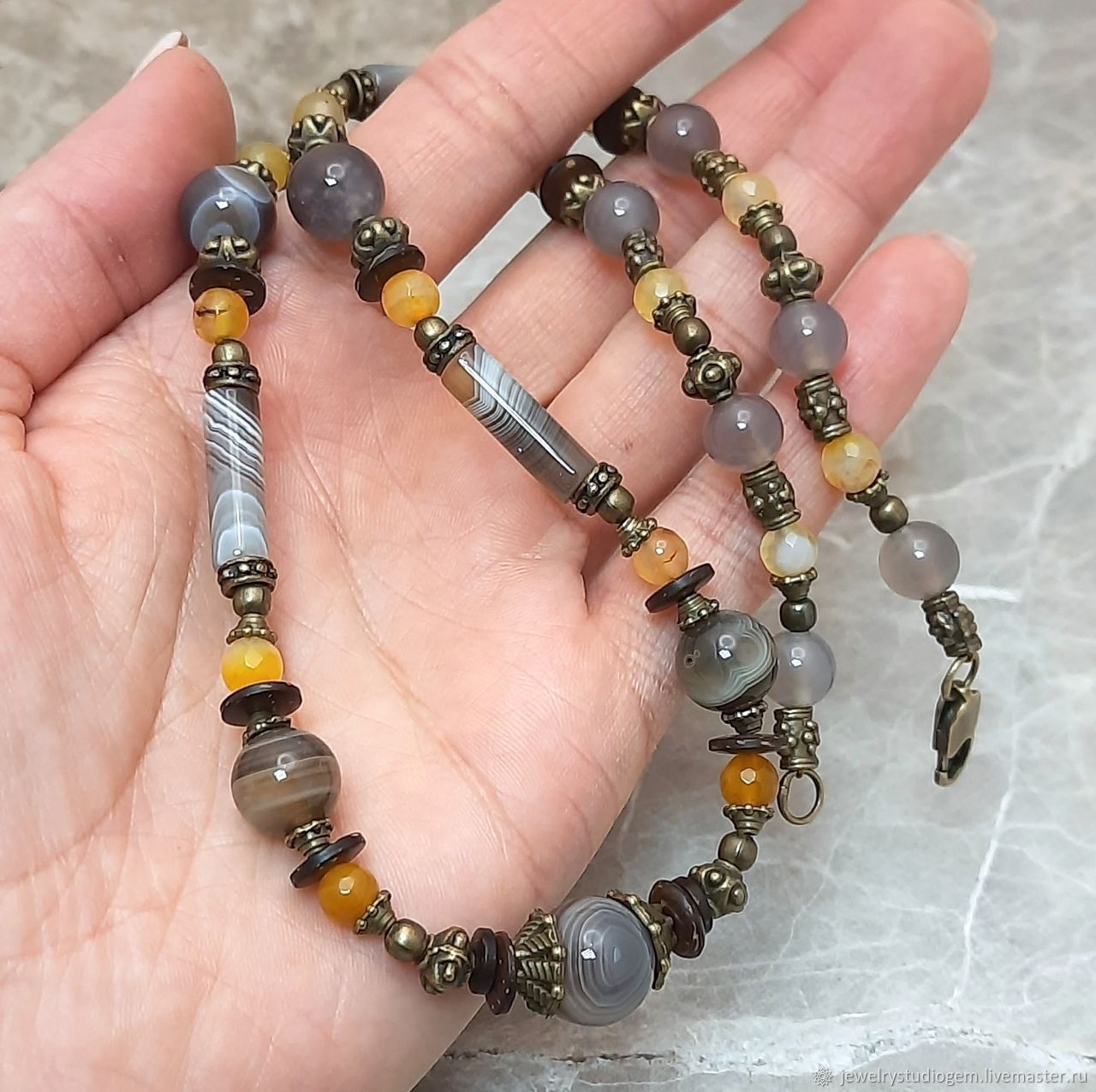Мужской чокер из агата и бронзы, короткие мужские бусы в интернет ...