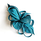 Украшения handmade. Livemaster - original item Automatic Hair Clip Leather Flower Turquoise Turquoise Blue. Handmade.