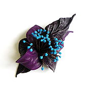 Украшения handmade. Livemaster - original item Simple Cosmos Leather Flower Brooch Purple Purple turquoise. Handmade.