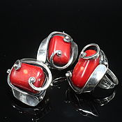 Украшения handmade. Livemaster - original item Jewelry Set Ring Earrings Coral Silver 925 ALS0030. Handmade.