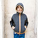 Wool hooded cardigan for boys with black sleeves of the suit, Cardigans, Sofia,  Фото №1