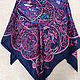 Винтаж: Синий шелковый платок с фиолетовым орнаментом. Платки винтажные. Irina-ekw. Ярмарка Мастеров.  Фото №6