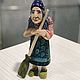 BABA YAGA with a broom CARVED, 22 cm, Figurines in Russian style, Moscow,  Фото №1