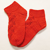 Аксессуары handmade. Livemaster - original item Orange socks for girls with a beautiful openwork pattern.. Handmade.