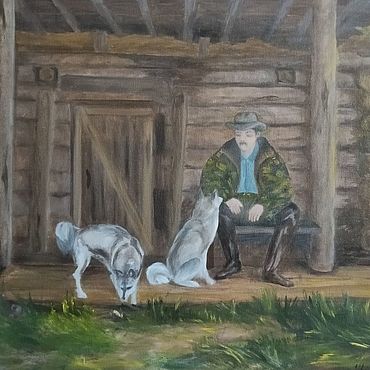 Картины и панно ручной работы. Ярмарка Мастеров - ручная работа Картина: Охотник с собаками.. Handmade.