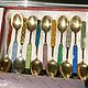 Set of 10 Sterling Silver and Enamel Demitasse Spoons, Vintage Cutlery, Moscow,  Фото №1