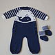 Knitted blue romper with whale, Overall for children, Moscow,  Фото №1