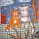 Лоскутное панно" Романтика и кошки". Картины. Марьяна. Интернет-магазин Ярмарка Мастеров.  Фото №2