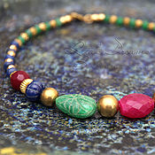 Украшения handmade. Livemaster - original item Beads India with emeralds, sapphires and rubies, brass, blue raspberry. Handmade.