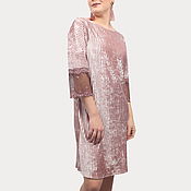 Одежда handmade. Livemaster - original item Dress elegant evening pink velvet pleated with lace. Handmade.