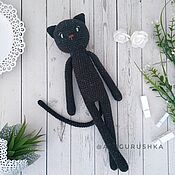 Куклы и игрушки handmade. Livemaster - original item Black Cat Toy Leggy Knitted Amigurumi Black Kitten. Handmade.
