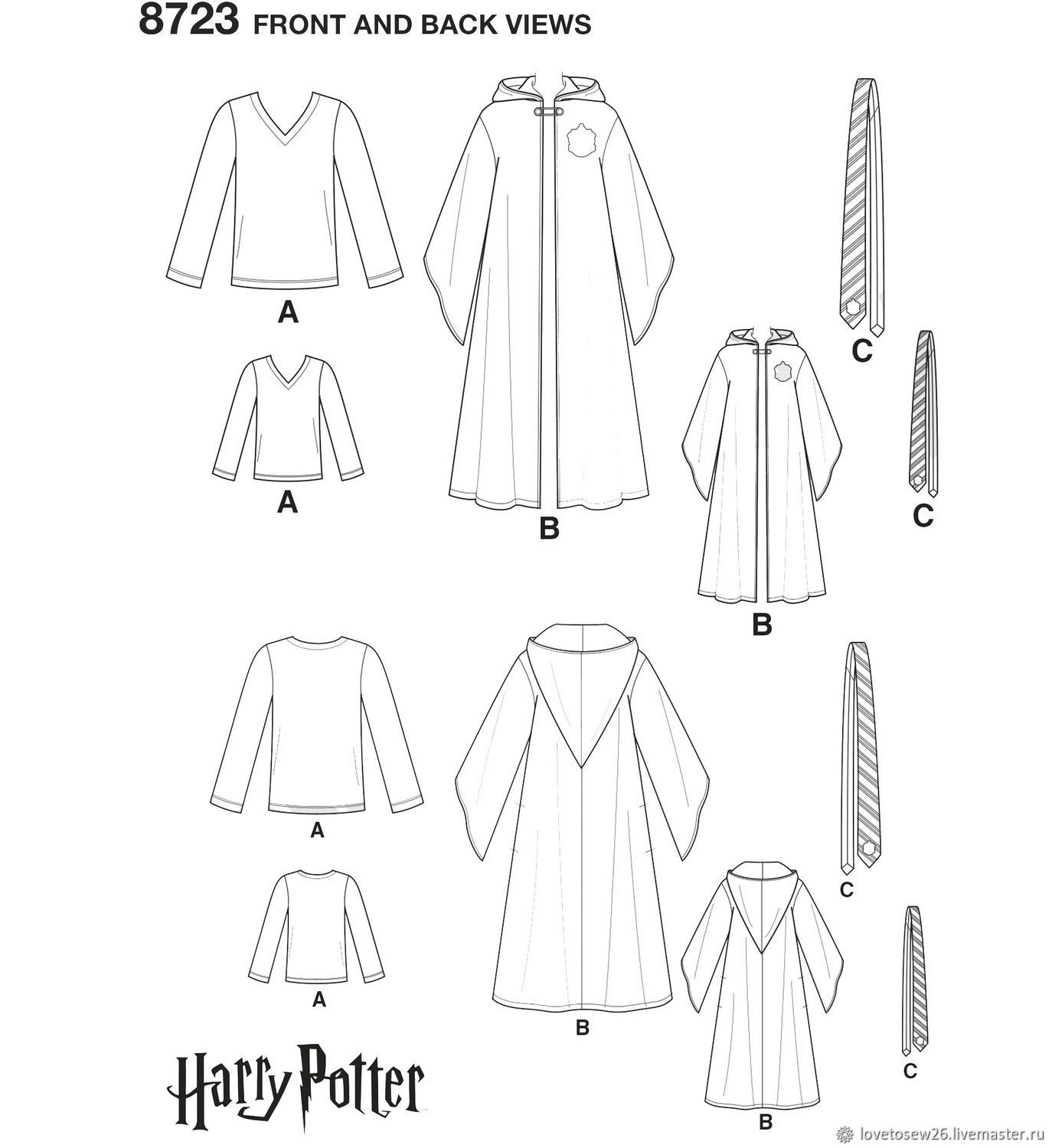 SEWING PATTERN Costume Harry Potter for Adults and Children S8723