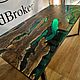 Стол из граба с изумрудной заливкой эпоксидной смолой 200х100. Столы. WoodBroker. Интернет-магазин Ярмарка Мастеров.  Фото №2