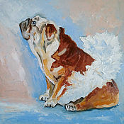 Картины и панно handmade. Livemaster - original item Painting bulldog ballerina funny painting with dog oil. Handmade.