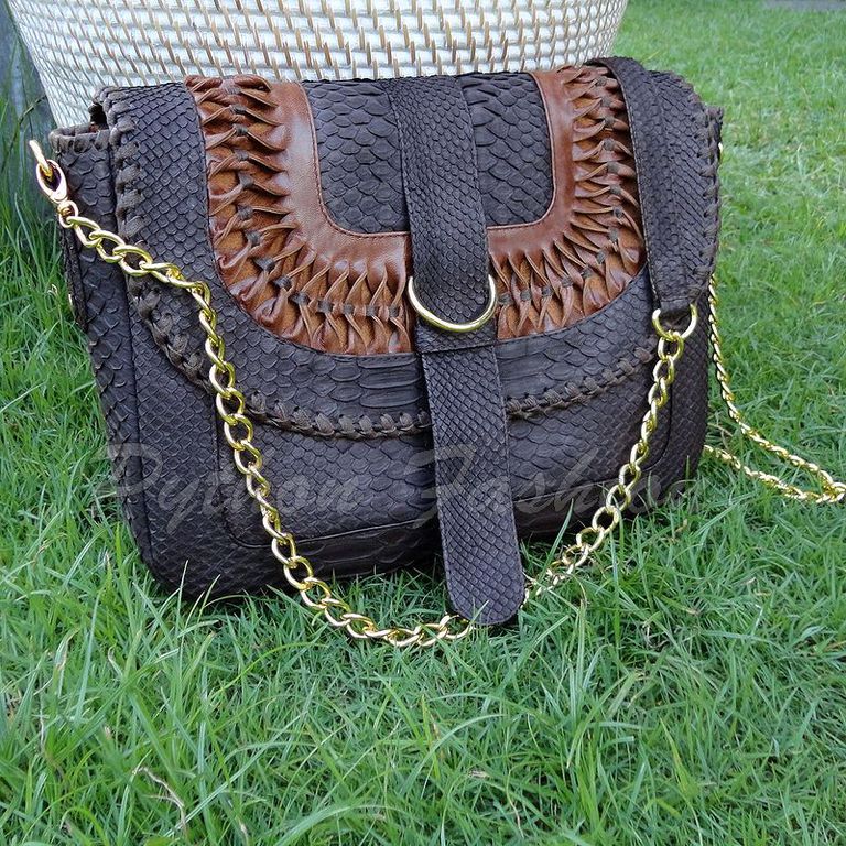 Handbag made of genuine Python leather. Designer handbag made from Python on a chain. Original handbag cross body decor. Unusual ladies handbag from Python. Beautiful pimonova handbag decor
