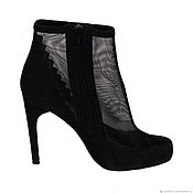 Винтаж handmade. Livemaster - original item Elegant ankle boots made of suede and mesh in black colour. Handmade.