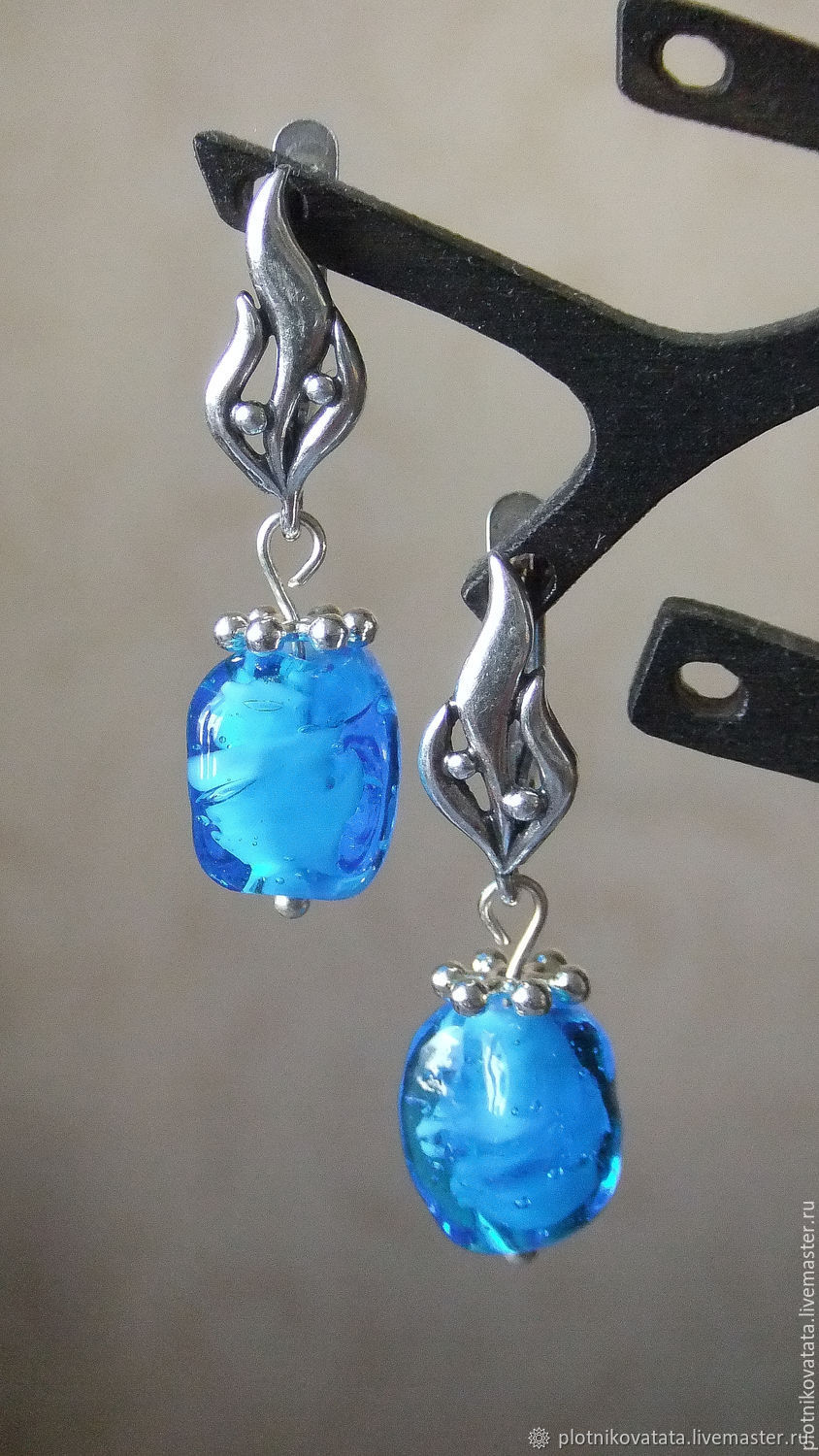 Синяя стрекоза  браслет и серьги из итальянского стекла