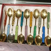 Винтаж handmade. Livemaster - original item Set of 10 Sterling Silver and Enamel Demitasse Spoons. Handmade.
