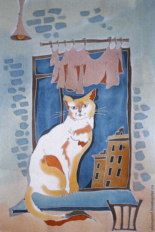 Кошка на подоконнике рисунок