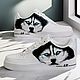 Кроссовки белые, кастом кроссовок Nike Air Force,хаски, ручная роспись, Кроссовки, Волжский,  Фото №1
