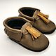 Light Brown Moccasins, Bells Baby Moccasins, Baby Slippers with fringe, Footwear for childrens, Kharkiv,  Фото №1