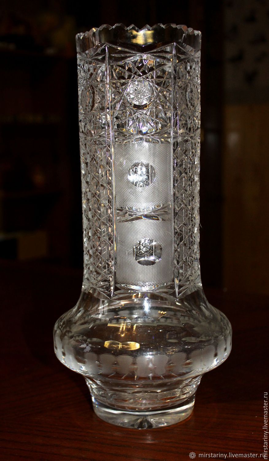 Two Crystal Flower Vases Diamond Cutting Czechoslovakia Kupit