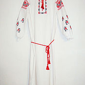 Русский стиль handmade. Livemaster - original item Вышитая рубаха-платье "Розы" из льна. Handmade.