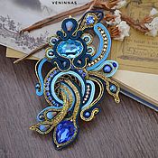 Украшения handmade. Livemaster - original item Soutache flower brooch with blue crystals.. Handmade.