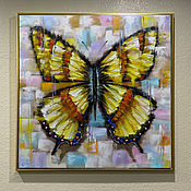 Картины и панно handmade. Livemaster - original item Butterfly Yellow Painting with Butterflies Abstract Bright Brushstrokes. Handmade.