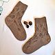 Coffee openwork socks for women knitted leaves homemade merino. Socks. knitsockswool. My Livemaster. Фото №6